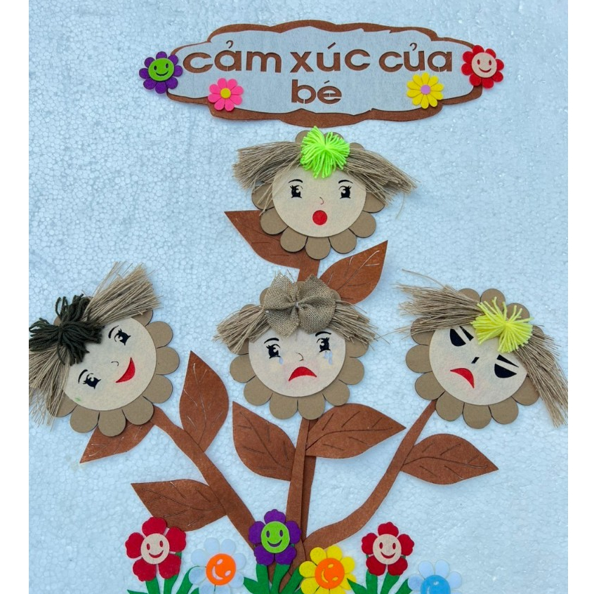 Góc cảm xúc của bé chất steam pha nỉ hình bông hoa dùng trang trí lớp mầm non, phòng học cho bé