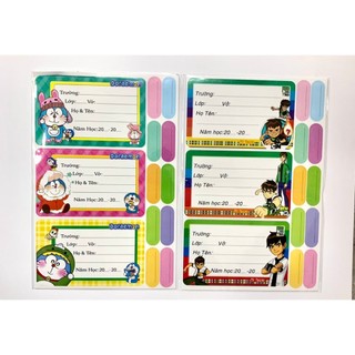 Combo 2 tập nhãn vở học sinh 3 ô cute kèm name tad