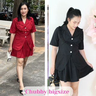 [Chubby Bigsize] Set Áo peplum cổ v Chân Váy Xếp Ly Bigsize Sang Chảnh