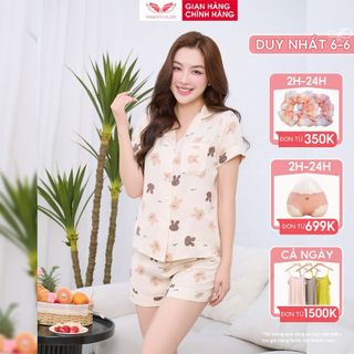 Đồ bộ mặc nhà Pijama tơ đũi mùa Hè VINGO tay ngắn quần đùi THỎ dễ thương H1169 VNGO
