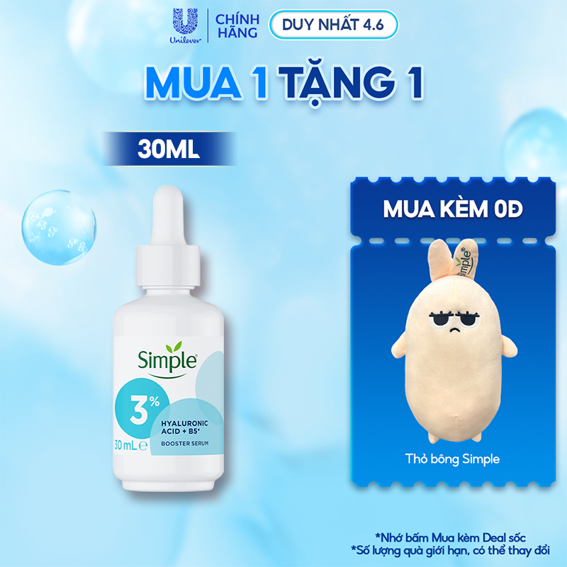 Tinh chất Simple Hyaluronic Acid + B5* Booster Serum cấp ẩm sâu đa tầng 30ml