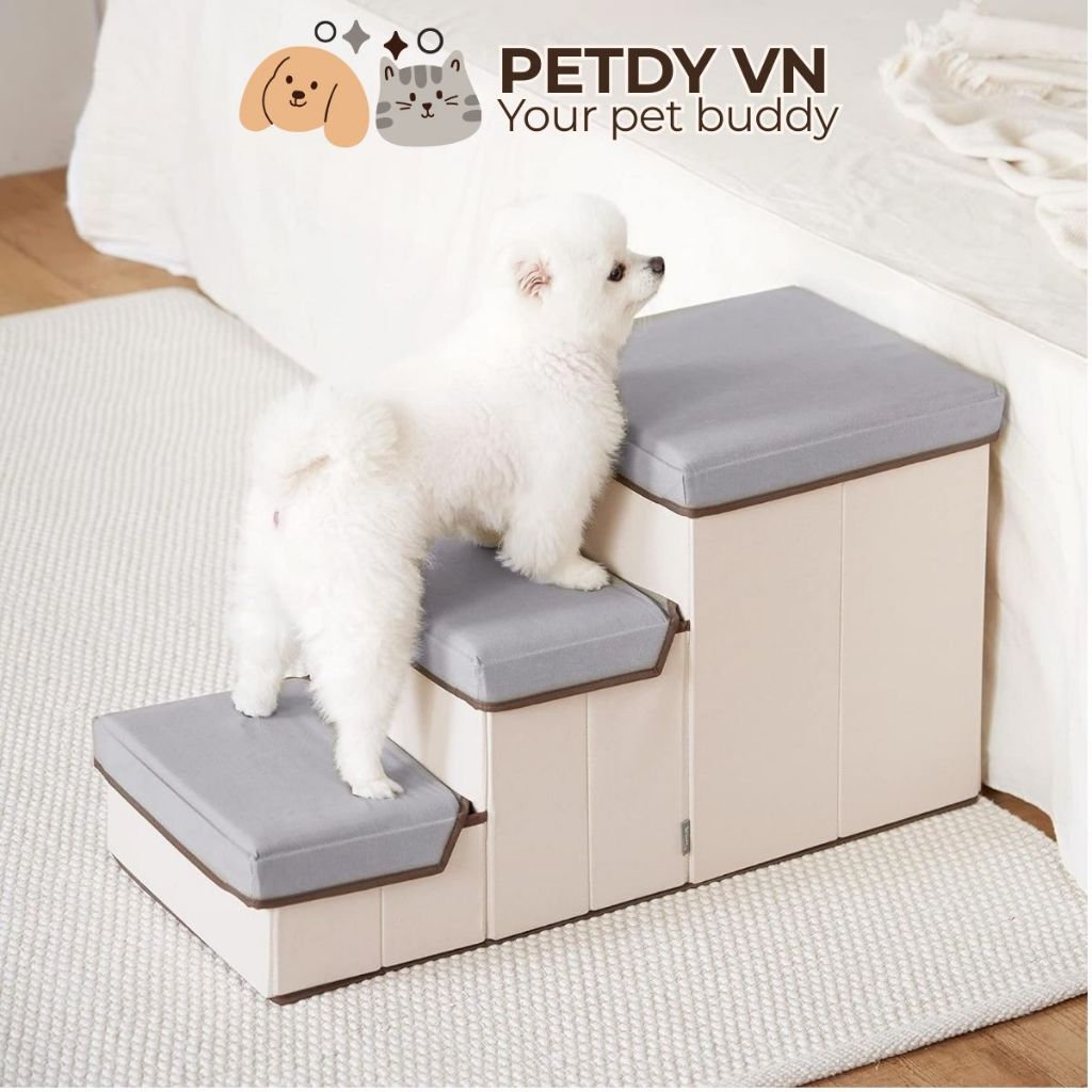 Cầu thang 3 bậc cho thú cưng dạng hộp đựng đồ gấp gọn tiện lợi