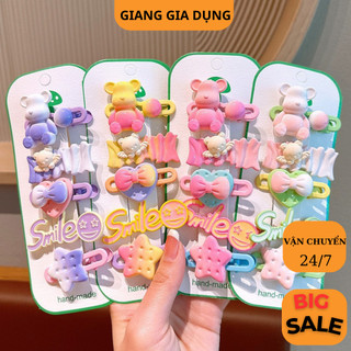 Set kẹp tóc 5 chi tiết , hoạ tiết gấu mẫu mới cho bé gái siêu xinh