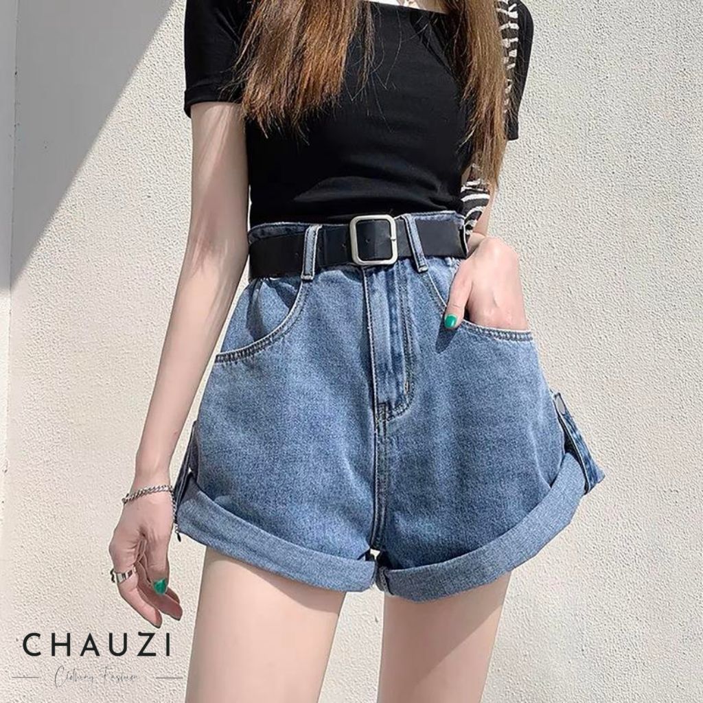 Quần Short Nữ Kaki Chauzi Lưng Cao Ống Rộng Ôm Eo Xắn Gấu Phong Cách Hàn Quốc Lên Dáng Xinh QD251