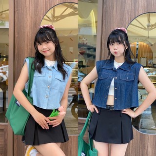 Sơ mi bò denim tay ngắn sát nách QUẢNG CHÂU CAO CẤP[3325]