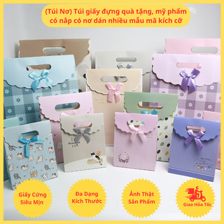 Túi giấy đựng quà tặng, mỹ phẩm có nắp có nơ dán nhiều mẫu mã kích cỡ