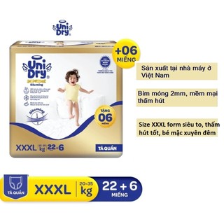 Bỉm quần UniDry size XXXL cho bé từ 25-35kg siêu mỏng 2mm cao cấp Supreme- 22+6 miếng