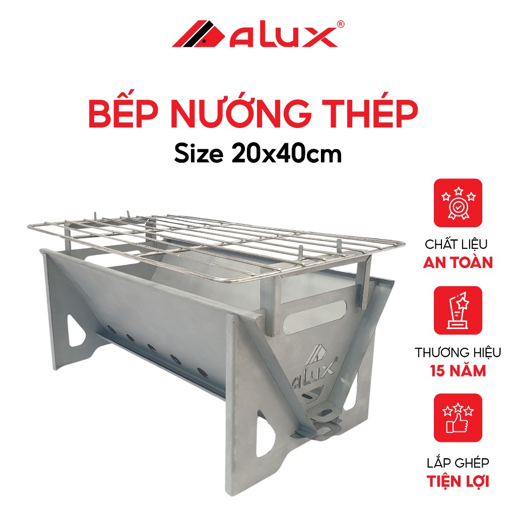 Bếp nướng than hoa ALUMAX bếp nướng mini tại gia size 20x40cm du lịch dã ngoại tiện lợi