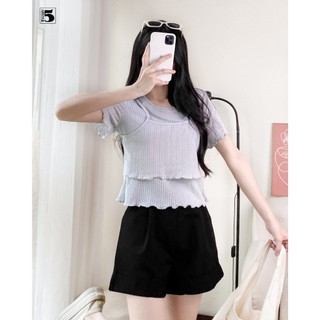 Áo kiểu nữ Twentyfive ngắn tay, cổ tròn, 2 dây may liền phía trước 5954