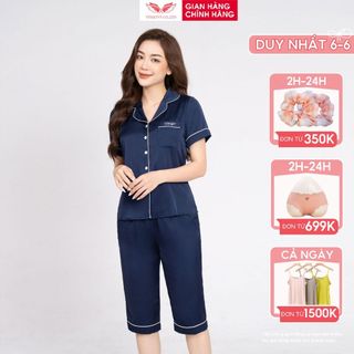 Pijama lụa trơn bộ đồ ngủ mặc nhà cao cấp mùa Hè VINGO tay ngắn quần lửng dáng trơn H693 VNGO