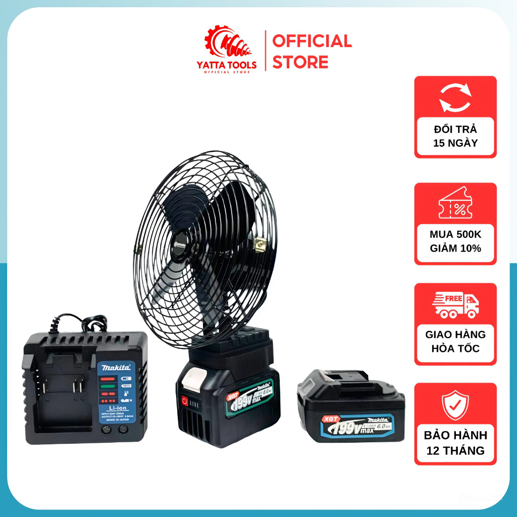 Quạt chạy pin Makita 8 inch, sài chung pin Makita 14,4v-21v