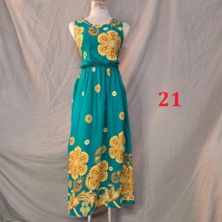 Đầm maxi lanh thái cổ tròn [nhiều màu]
