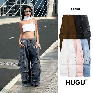 Quần jeans wash màu xám, đen, trắng,... form dài ống rộng, local brand HUGU - KENJA - túi hộp, nút kim loại, unisex