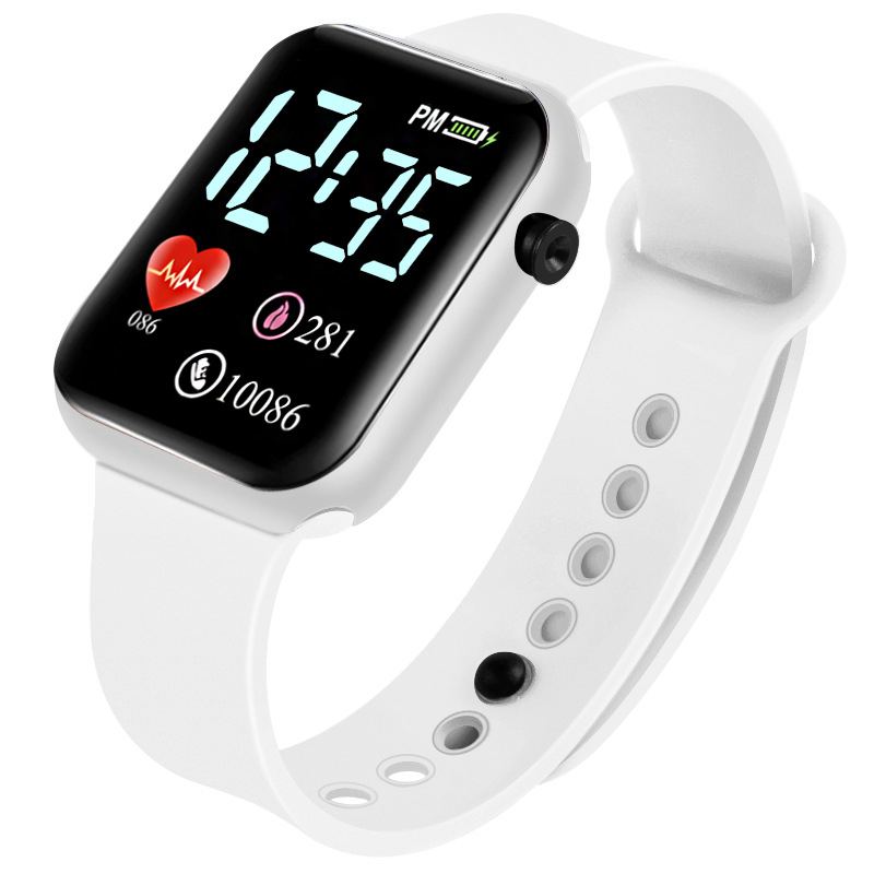 Đồng Hồ Điện Tử Unisex Màn Hình Led Kiểu Dáng Thể Thao, Dây Cao Su Phong Cách Thời Trang Hàn Quốc