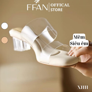 Sandal cao gót nữ guốc 5 phân mũi vuông cao cấp dép quai trong đế vuông XHH FFAN STORE màu be trắng sữa 