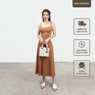 Váy Ba Lỗ Cổ U Xoè Nữ BUSY Thun Gân Co Giãn Ôm Sát VCU3