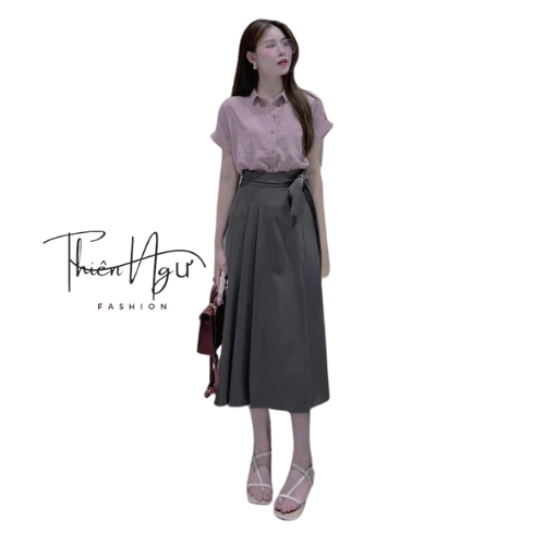 SET VÁY MANGO + ÁO SƠ MI ĐŨI THỜI TRANG NỮ CÔNG SỞ THANH LỊCH