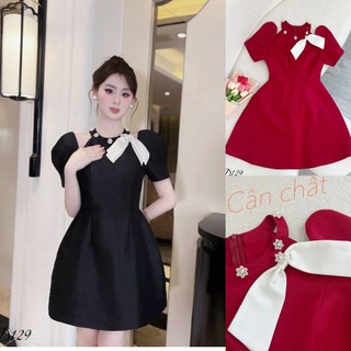 Đầm BIGSIZE tiểu thư, thanh lịch, dễ thương, gọn dáng, may 2 lớp tỉ mỉ cao cấp, nơ rời - Ú Xinh Store -D129 (Nút Hoa Cổ)