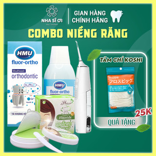 COMBO NIỀNG RĂNG - Nước súc miệng HMU Fluor Ortho 250ml ,Kem đánh răng thảo dược BY PHOCA,Máy tăm nước MIHUKI T200
