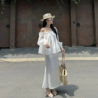 Áo thiết kế tay phồng trễ vai xếp ly thời trang Callene (L1900)