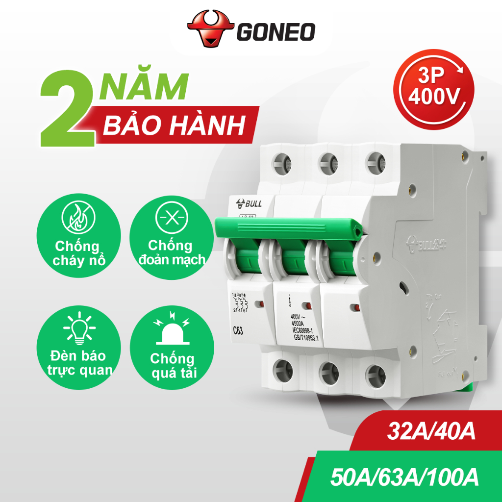 [Chính hãng] Aptomat an toàn CB Gongniu Bull 1Pha/ 2 Pha / 3 Pha/ 4 Pha, 32A/40A