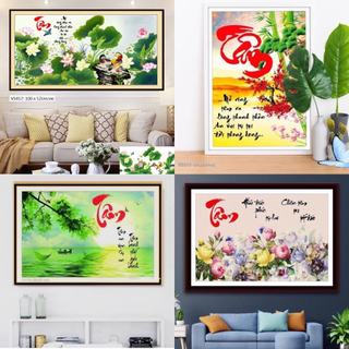 Tranh đính đá Chữ Tâm - Đầm Sen , tranh chưa đính đá