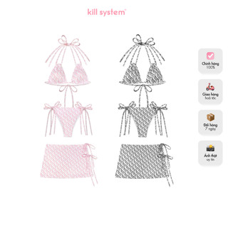  Set bikini Beach 3 món Killystem bộ 2 mảnh dây thắt nơ kèm váy