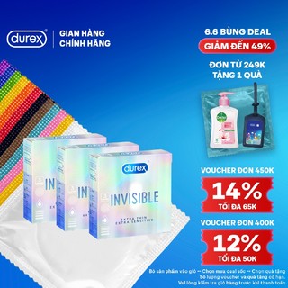 Bộ 3 Durex Invisible siêu mỏng (size 52mm, 3 bao/hộp)