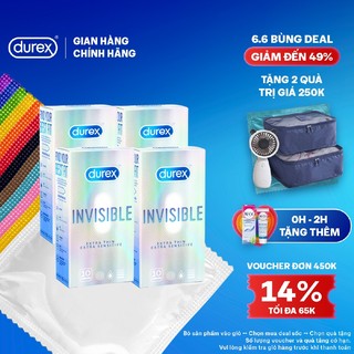 Bộ 4 hộp bao cao su Durex Invisible siêu mỏng, size 52mm, 10 bao/hộp