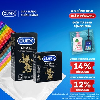 Bộ Durex Kingtex ôm sát, bôi trơn size 49mm, 1 hộp 12 bao và 1 hộp 3 bao