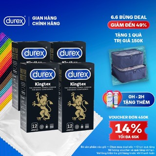 Bộ 4 hộp bao cao su Durex Kingtex bôi trơn, ôm sát size 49mm, 12 bao/hộp