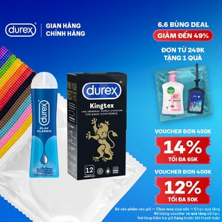 Bộ 1 hộp Durex Kingtex ôm sát (size 49mm, 12 bao/hộp) và 1 chai Gel bôi trơn Classic gốc nước 50ml