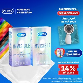 Bộ 1 Durex Invisible Extra Lubricated và 1 Durex Invisible Extra Sensitive siêu mỏng (size 52mm)