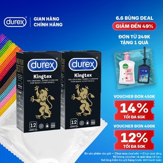 Bộ 2 hộp Durex Kingtex ôm sát, bôi trơn (size 49mm, 12 bao/hộp)