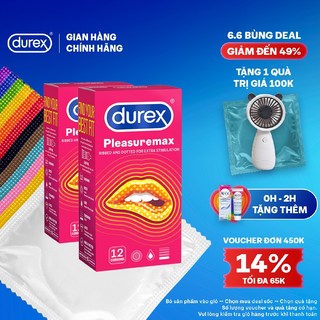 Bộ 2 hộp Durex Pleasuremax gân gai tăng khoái cảm (size 56mm, 12 bao/hộp)