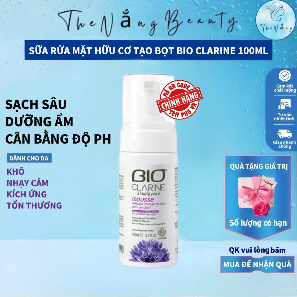  Sữa rửa mặt hữu cơ tạo bọt BIO Clarine 100ml BE89 Làm Sach Sâu Dịu Nhẹ Dưỡng Ẩm Da TheNang 