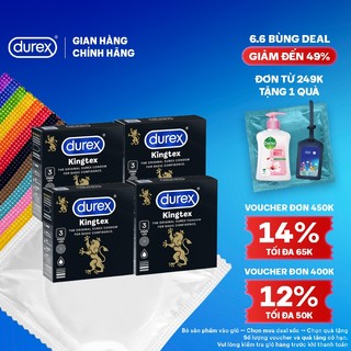 Bộ 4 hôp Durex Kingtex ôm sát, bôi trơn (size 49mm, 3 bao/hộp)
