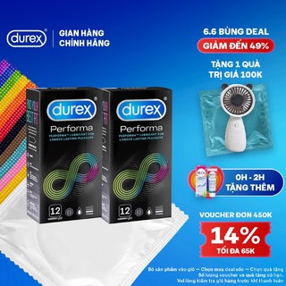 Bộ 2 hộp Durex Performa kéo dài thời gian, size 52mm, hộp 12 bao