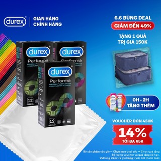 Bộ 3 hộp Durex Performa kéo dài thời gian size 52mm, hộp 12 bao