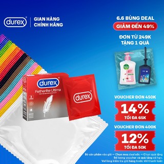 Bao cao su Durex Fetherlite Ultima siêu mỏng, size 52mm, 3 bao/hộp