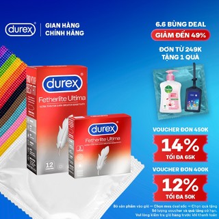 Bộ Durex Fetherlite Ultima siêu mỏng, size 52mm, 1 hộp 12 bao và 1 hộp 3 bao