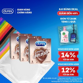 Bộ 3 Durex Naughty Chocolate hương socola (3 bao/hộp)