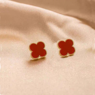  Bông tai vàng 18 K Ancarat Cỏ 4 Lá may mắn Golden Leaf 13mm nhiều màu thanh lịch sang trọng 