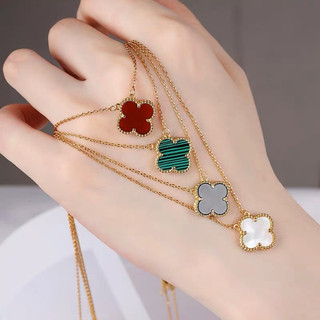 Dây chuyền Vàng 18 K Ancarat Cỏ 4 Lá may mắn Golden Leaf 15mm nhiều màu thanh lịch sang trọng - bản dày