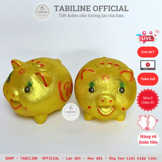 Lợn đất heo đất ống heo tiết kiệm tiền TABILINE Size to kim tuyến vàng vip LD13
