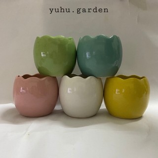 Chậu sứ hình trứng / Chậu sứ tráng men - chậu mini trồng sen đá, xương rồng