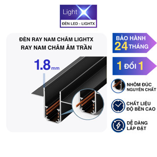 Thanh Ray Đèn Nam Châm Âm Trần Chất Liệu Nhôm Đúc Nguyên Chất Bề Mặt Sơn Tĩnh Điện Màu Đen Cây Dài 1 Mét 2 Mét