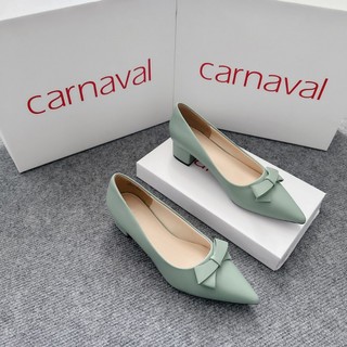 Giày cao gót mũi nhọn đính nơ GCOROI siêu xinh gót vuông cao 4cm