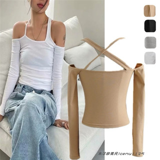 Áo Thun Tay Dài Ôm Sát Hở Cổ Thời Trang Dành Cho Nữ