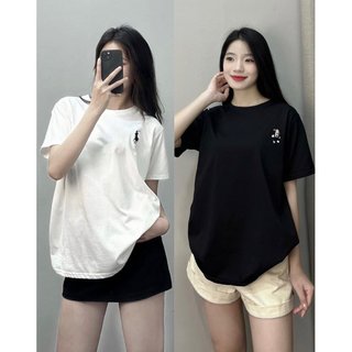 Aó phông nữ cotton thêu ngựa cổ tròn form rộng